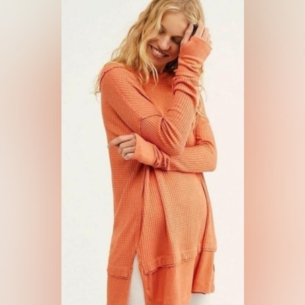NWOT [We The Free ✵ People] Orange Thermal Waffle Knit Top | Oversized S